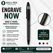 Ballpen Bazaar Matt Black Ball Pen with White Line Design & Black Clip | Twist Mechanism | Blue Ink | Premium Metal Pen | 1 Pen with 1 Extra Blue Refill