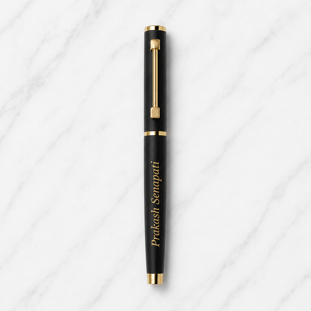 Matt black openable ball pen with gold designer clip product image