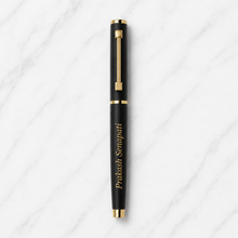 Ballpen Bazaar Matt Black Metal Ball Pen with Matt Black Cap & Designer Glossy Gold Clip | Openable Cap | Blue Ink | Premium Executive Writing Pen | 1 Pen + 1 Free Refill | Gift for Office & Business