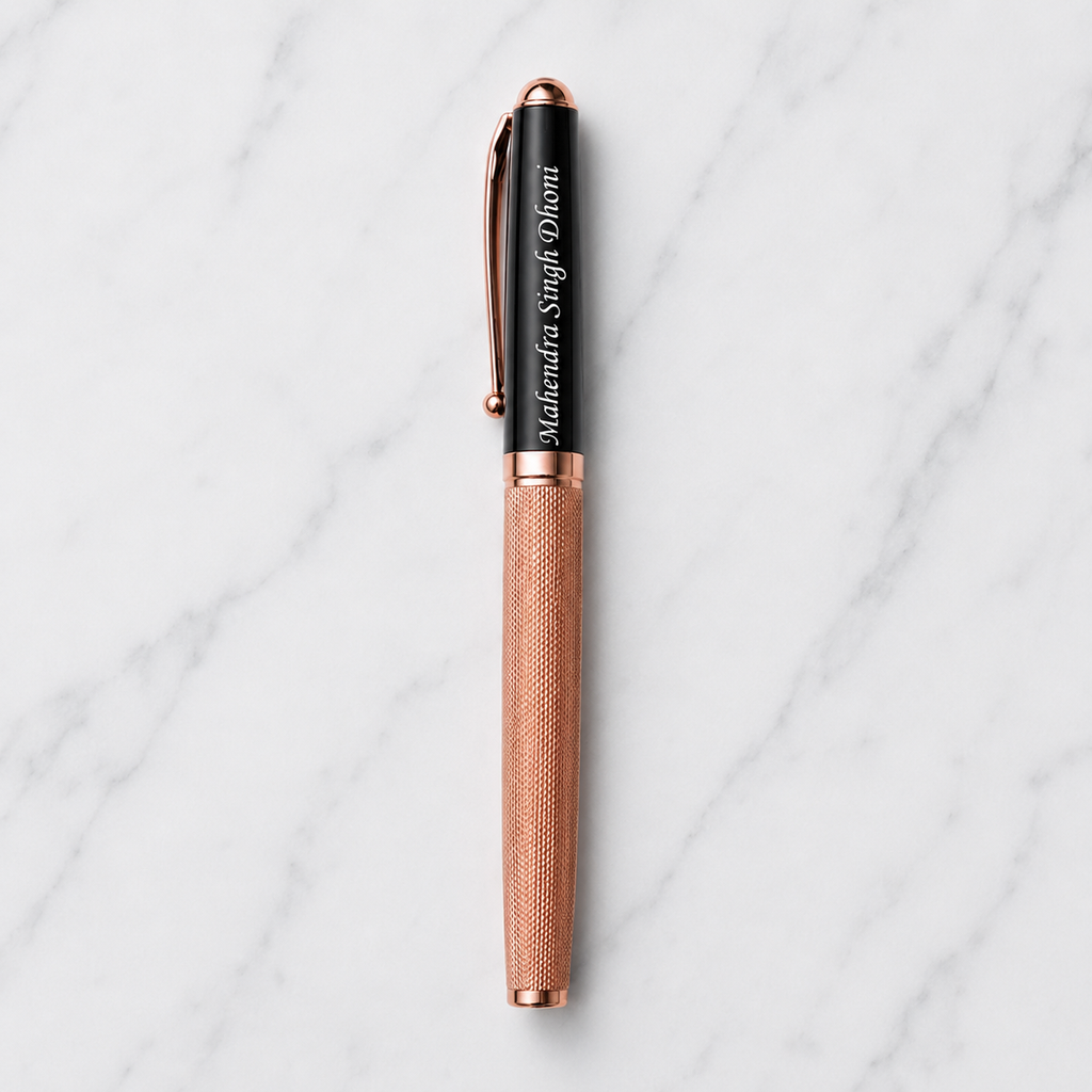 Ballpen Bazaar Metallic Glossy Rose Gold Ball Pen with Black Cap & Rose Gold Clip | Openable Mechanism | Blue Ink | 1 Pen + 1 Free Refill