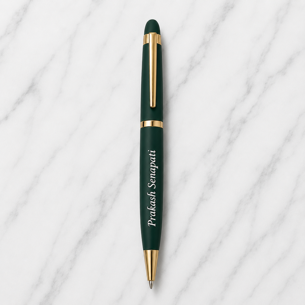 Ballpen Bazaar Matt Green Ball Pen with Gold Clip | Twist Mechanism | Blue Ink | 1 Pen + 1 Free Refill