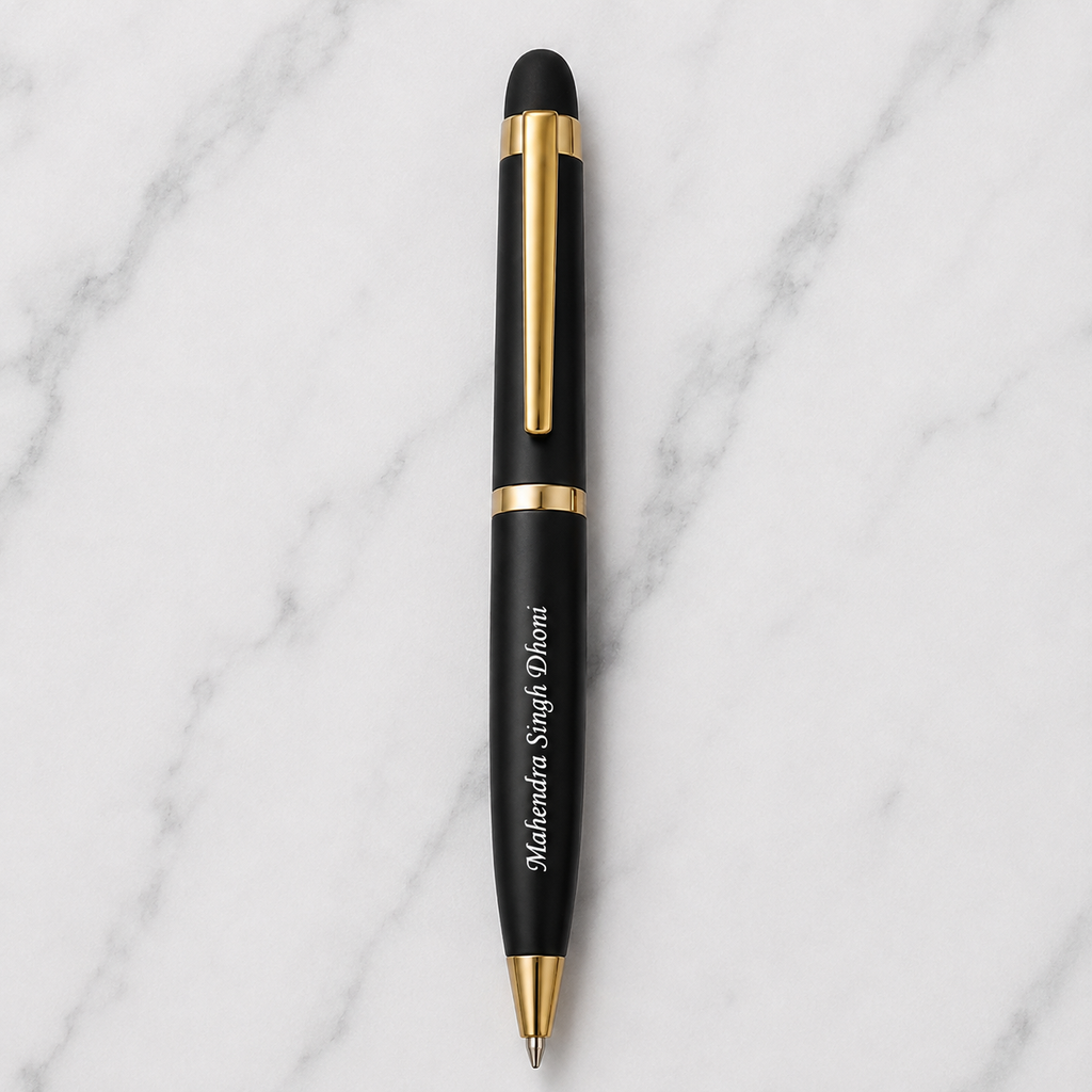 Ballpen Bazaar Matt Black Ball Pen with Gold Clip | Twist Mechanism | Blue Ink | 1 Pen + 1 Extra Refill