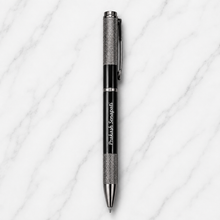 Metallic Glossy Black Metal Ball Pen with Textured Glossy Gunmetal Grip & Gunmetal Clip | Twist Mechanism | Blue Ink | 1 Pen + 1 Surprise Ball Pen Free