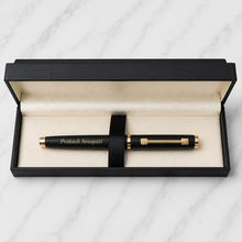 Ballpen Bazaar Matt Black Metal Ball Pen with Matt Black Cap & Designer Glossy Gold Clip | Openable Cap | Blue Ink | Premium Executive Writing Pen | 1 Pen + 1 Free Refill | Gift for Office & Business
