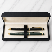 Set of 2 Metal Twist Ball Pens – Matt Black & Matt Green Body with Glossy Gold Clip | Blue Ink | 2 Pens + 2 Free Refills