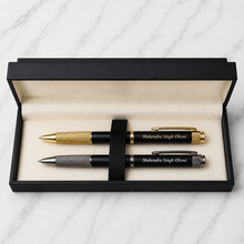 Set of 2 Metallic Glossy Black Ball Pens with Gold & Gunmetal Textured Grip | Twist Mechanism | Blue Ink | 2 Pens + 2 Surprise Ball Pen Free