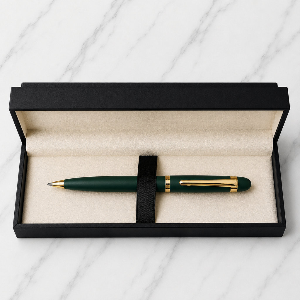 Ballpen Bazaar Matt Green Ball Pen with Gold Clip | Twist Mechanism | Blue Ink | 1 Pen + 1 Free Refill