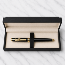 Metallic Glossy Black Ball Pen with Black Cap & Gold Ashoka Emblem Clip | Openable Metal Pen | Blue Ink | 1 Pen + 1 Extra Refill
