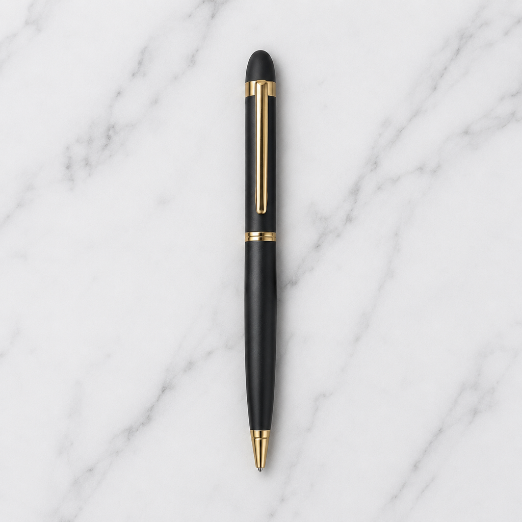 Ballpen Bazaar Matt Black Colour Body with Glossy Gold Colour Clip Twist Mechanism Ball Pen | Blue Ink | Premium Metal Writing Pen | 1 Ball Pen + 1 Extra Free Refill