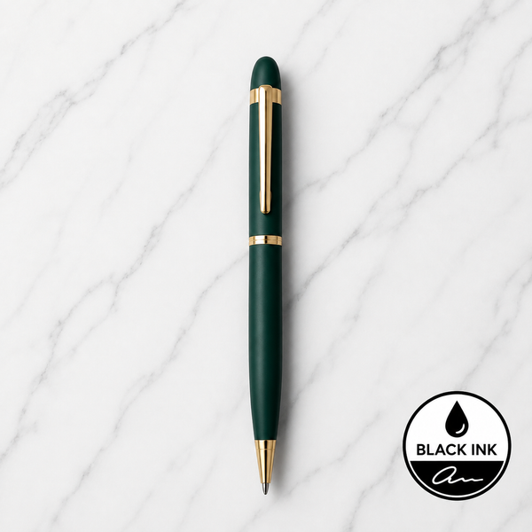 Matt Green Colour Body with Glossy Gold Colour Clip Twist Mechanism Ball Pen | Black Ink | Premium Metal Pen | 1 Pen with 1 Extra Free Refill