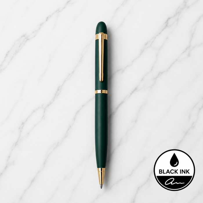 Matt Green Ball Pen with Gold Clip | Twist Mechanism | Black Ink | 1 Pen + 1 Free Refill