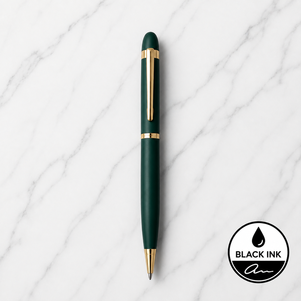 Ball Pen Bazaar Matt Green Ball Pen with Glossy Gold Clip | Twist Mechanism | Black Ink | 1 Pen + 1 Surprise Ball Pen Free