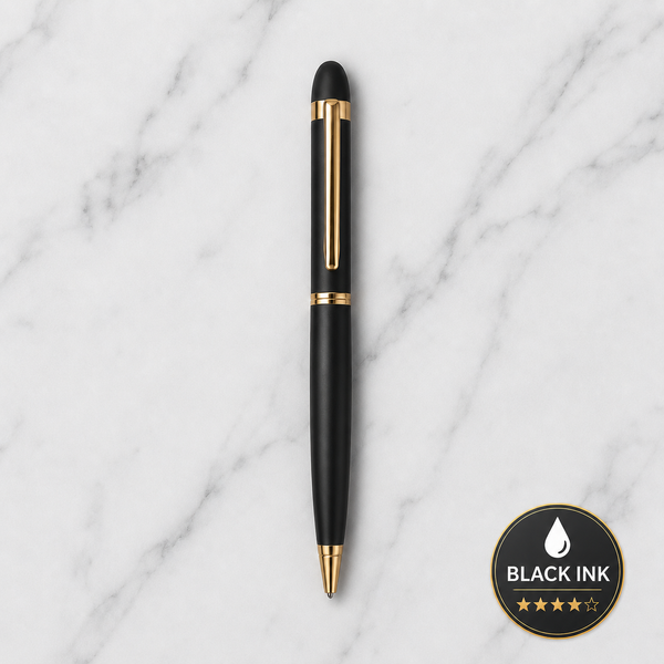 Matt Black Colour Body with Glossy Gold Colour Clip Twist Mechanism Ball Pen | Black Ink | Premium Metal Writing Pen | 1 Ball Pen + 1 Free Refill