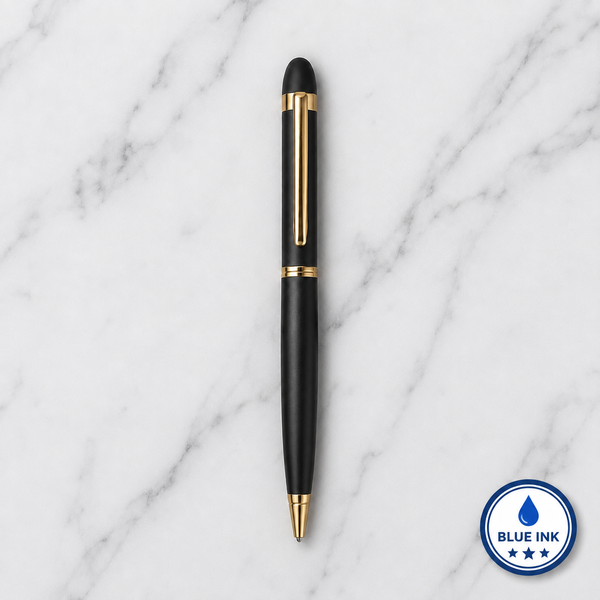 Matt Black Colour Body with Glossy Gold Colour Clip Twist Mechanism Ball Pen | Blue Ink | Premium Metal Writing Pen | 1 Ball Pen + 1 Extra Free Refill