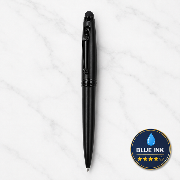 Ball Pen Bazaar Stylus Matt Black Ball Pen with Glossy Black Designer Clip | Twist Mechanism | Blue Ink | Buy 1 Get 1 Surprise Ball Pen Free