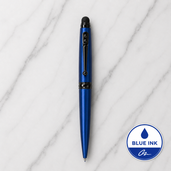 Ball Pen Bazaar Stylus Matt Blue Ball Pen with Glossy Black Designer Clip | Twist Mechanism | 1 Pen + 1 Surprise Ball Pen Free