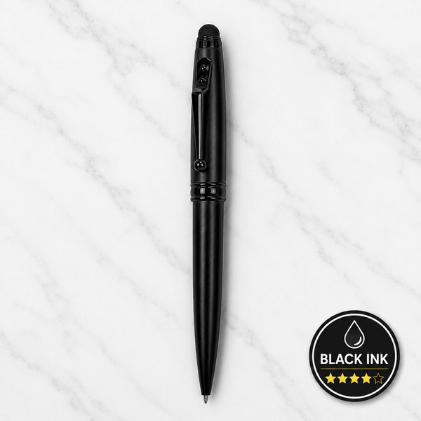 Ball Pen Bazaar Stylus Matt Black Ball Pen with Glossy Black Designer Clip | Twist Mechanism | Black Ink | Buy 1 Get 1 Surprise Ball Pen Free