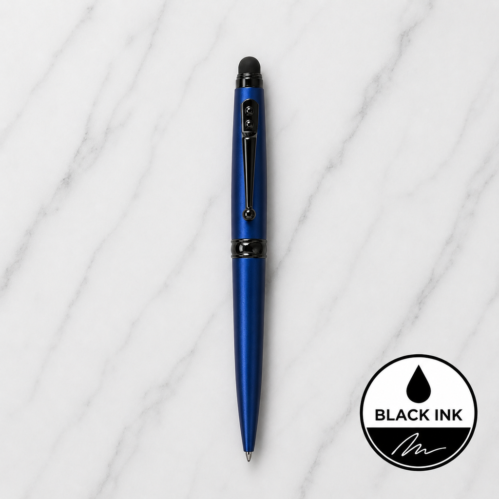 Ball Pen Bazaar Stylus Matt Blue Ball Pen with Glossy Black Designer Clip | Twist Mechanism | Black Ink | 1 Pen + 1 Surprise Ball Pen Free