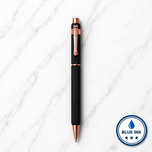 Ballpen Bazaar Matt Black Metal Ball Pen with Copper Designer Clip | Twist Mechanism | Blue Ink | 1 Pen + 1 Free Refill | Premium Executive Writing Pen
