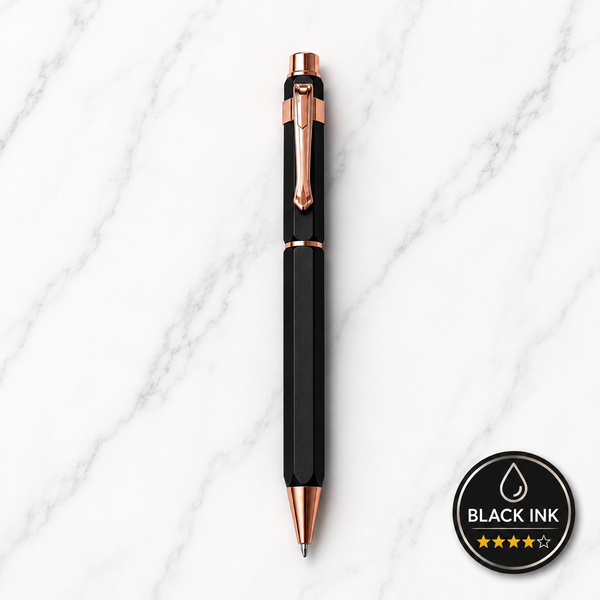 Matt Black Colour Body with Copper Colour Designer Shape Clip Twist Mechanism Ball Pen | Black Ink | Premium Metal Writing Pen | 1 Ball Pen with 1 Free Refill