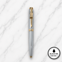 Metallic Glossy Silver Ball Pen with Silver Cap & Gold Ashoka Emblem Clip | Openable Mechanism | Black Ink | Premium Metal Writing Pen | 1 Pen + 1 Extra Refill