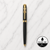 Metallic Glossy Black Ball Pen with Black Cap & Gold Ashoka Emblem Clip | Openable Metal Pen | Black Ink | 1 Pen + 1 Extra Refill