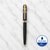 Metallic Glossy Black Ball Pen with Black Cap & Gold Ashoka Emblem Clip | Openable Metal Pen | Blue Ink | 1 Pen + 1 Extra Refill