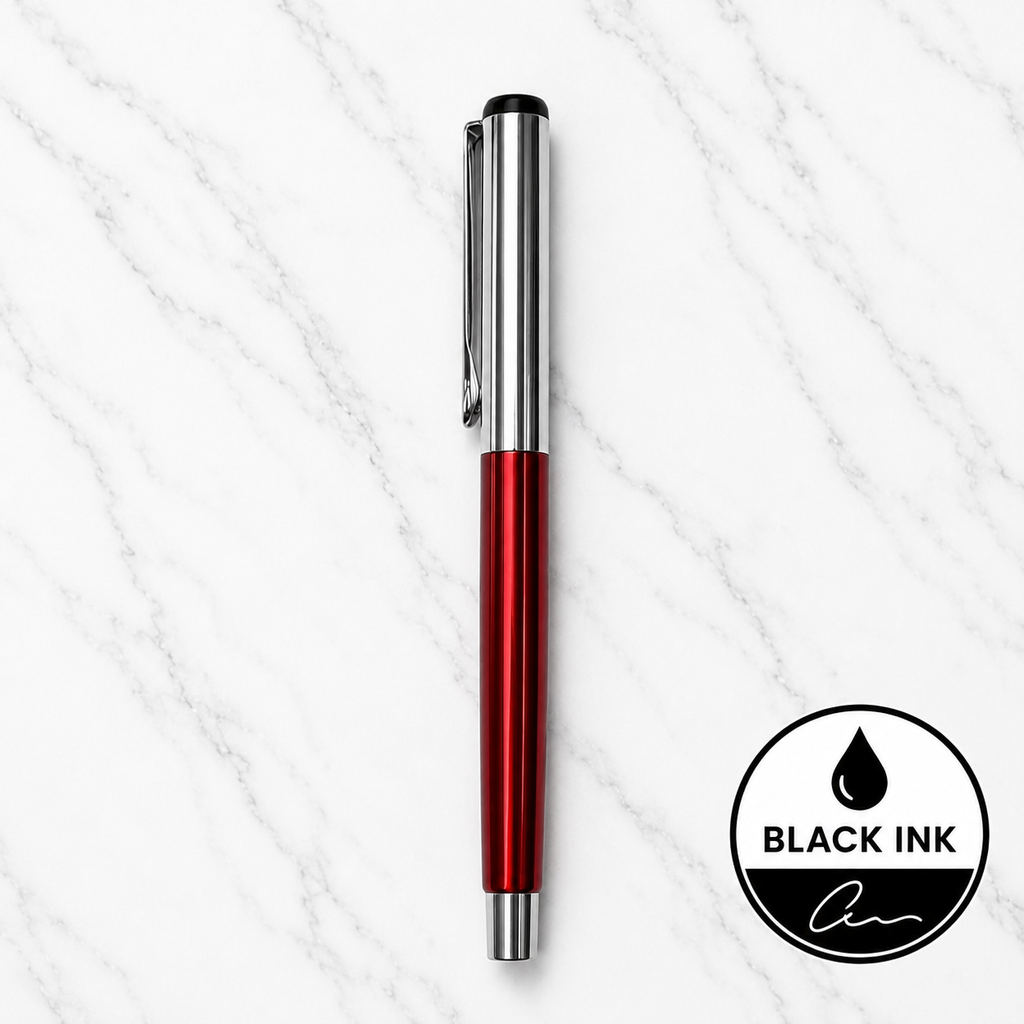 Metallic Glossy Red Ball Pen with Silver Cap | Openable Mechanism | Black Ink | Premium Metal Pen | 1 Pen with 1 Extra Refill