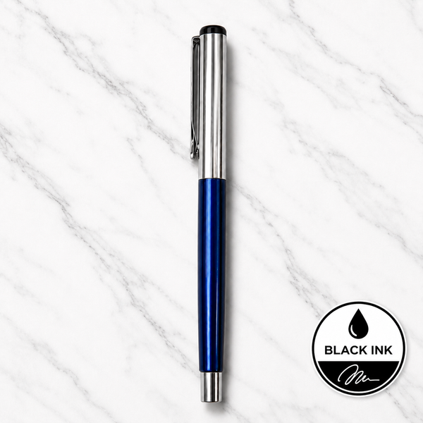 Metallic Glossy Blue Ball Pen with Silver Cap Openable Black Ink | 1 Pen + 1 Extra Refill