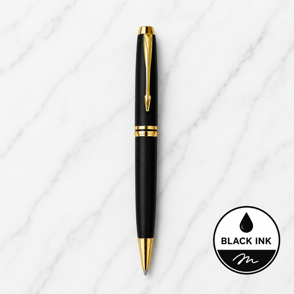 Matte Black Ball Pen with Gold Clip | Twist Mechanism | Black Ink | Premium Metal Writing Pen | Includes 1 Cross Type Refill