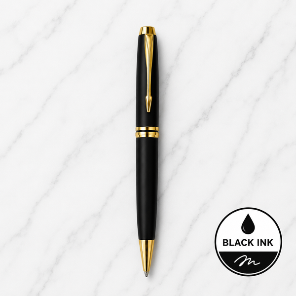 Matte Black Ball Pen with Gold Clip | Twist Mechanism | Black Ink | Premium Metal Writing Pen | Includes 1 Cross Type Refill