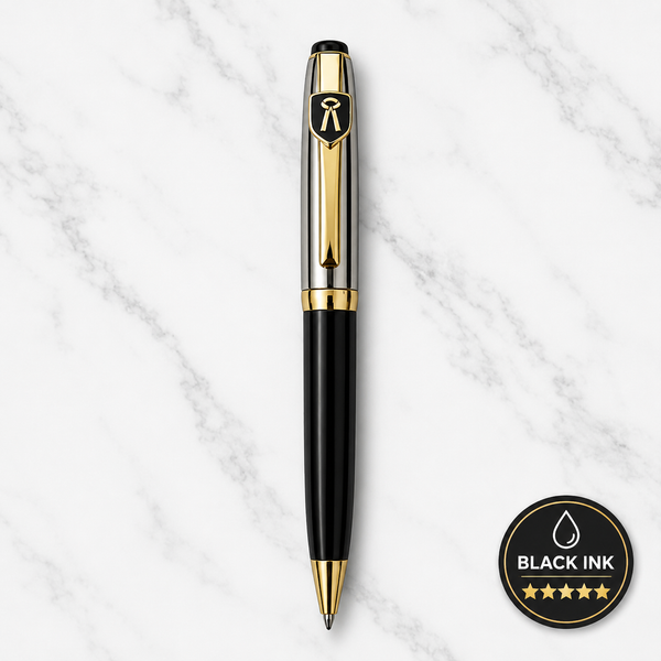 Metallic Glossy Silver & Black Dual Colour Ball Pen with Gold Advocate Logo Clip | Twist Mechanism | Black Ink | 1 Pen with 1 Extra Refill
