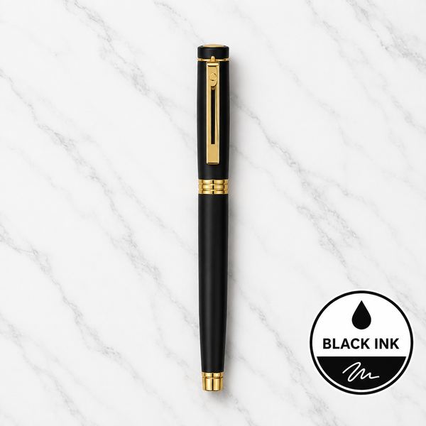 Ballpen Bazaar Matt Black Ball Pen with Black Cap and Gold Clip | Openable Metal Pen | Black Ink | 1 Pen with 1 Extra Refill | Premium Executive Writing Pen