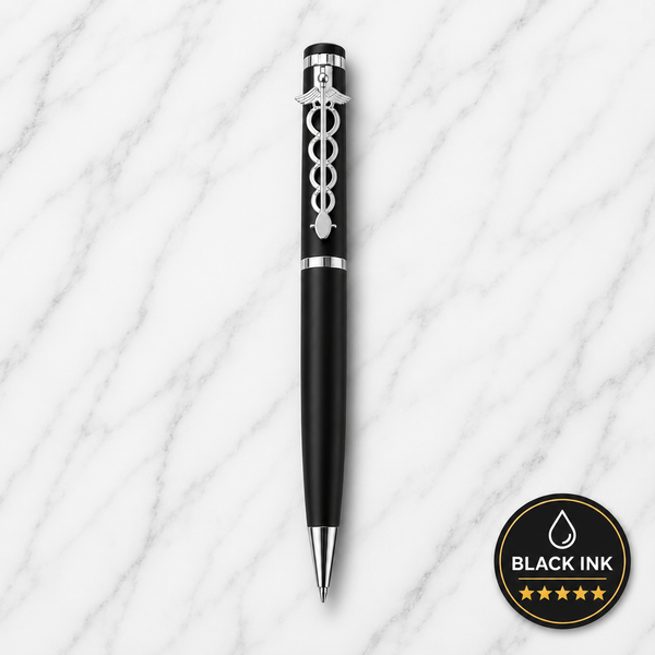 Matt Black Ball Pen with Silver Doctor Symbol Clip | Twist Mechanism | Black Ink | Premium Metal Pen | 1 Pen with 1 Extra Black Refill | Professional Gift for Doctors