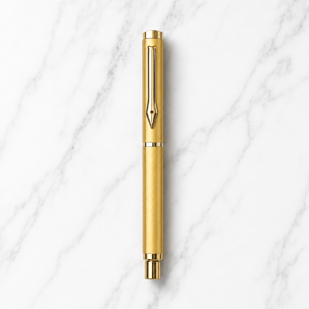 Glossy gold triangle roller ball pen with gold cap and openable design