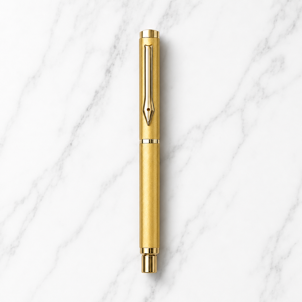 Ball Pen Bazaar Metallic Glossy Gold Triangle Roller Ball Pen | Openable Cap | Black Ink | 1 Pen + 1 Free Refill