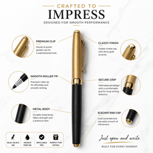 Ball Pen Bazaar Matt Black Ball Pen with Gold Magnetic Cap | Openable Mechanism | Black Ink | 1 Pen + 1 Extra Refill
