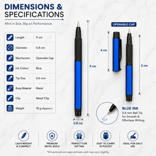 Ballpen Bazaar Matt Blue Mini Metal Ball Pen with Matt Blue Cap and Glossy Black Clip | Openable Cap | Blue Ink | 1 Pen with 1 Extra Refill
