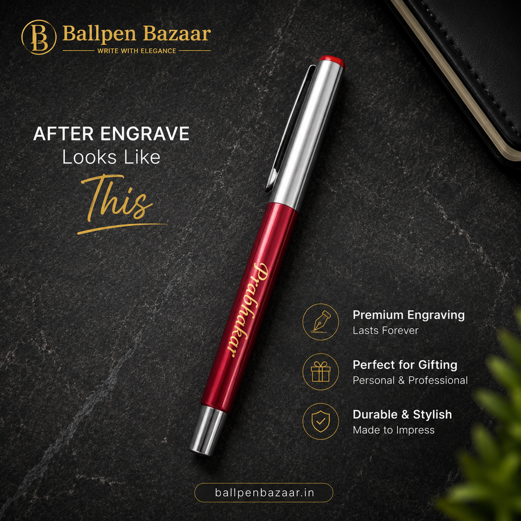 Ballpen Bazaar Metallic Glossy Red Ball Pen with Silver Cap | Openable Mechanism | Black Ink | Premium Metal Pen | 1 Pen with 1 Extra Refill
