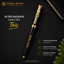Metallic Glossy Black Ball Pen with Black Cap & Gold Ashoka Emblem Clip | Openable Metal Pen | Black Ink | 1 Pen + 1 Extra Refill + 1 Surprise Ball Pen