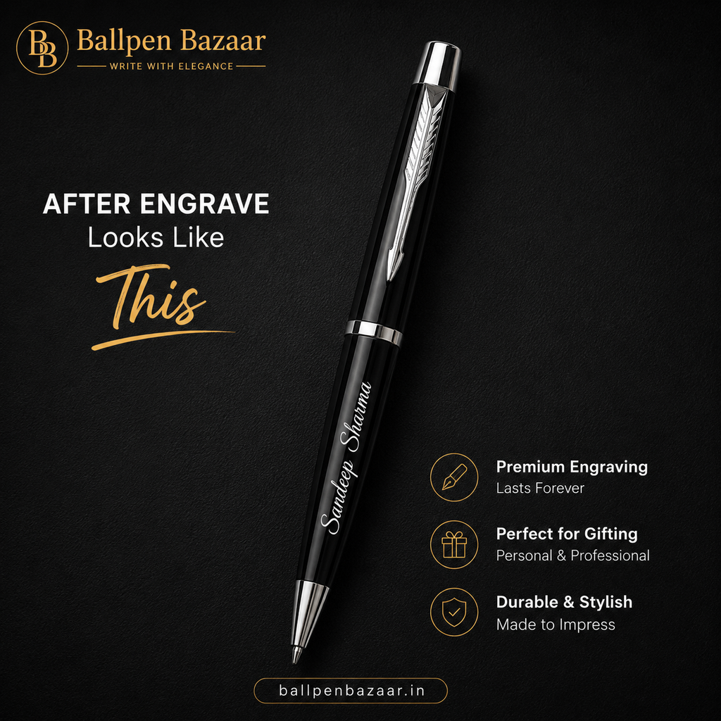 Ballpen Bazaar Metallic Glossy Black Colour Body with Silver Colour Clip Twist Mechanism Ball Pen with Free Extra Refill Blue Ink | Pack of 1