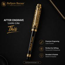 Ballpen Bazaar Metallic Glossy Black Ball Pen with Gold Designer Cap & Horse Symbol Clip | Openable Metal Pen | Blue Ink | 1 Pen with 1 Extra Refill