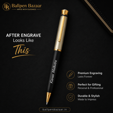 Ballpen Bazaar Matt Cream & Black Dual Colour Ball Pen with Gold Clip and Diamond Top | Twist Mechanism | Blue Ink | Premium Metal Pen | 1 Pen with 1 Extra Blue Refill