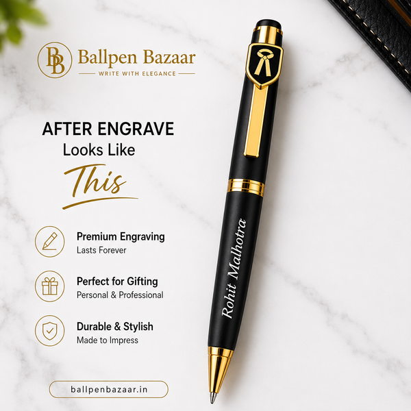Ballpen Bazaar Matte Black Ball Pen with Gold Advocate Logo Clip | Twist Mechanism | Blue Ink | Premium Metal Pen | 1 Pen with 1 Extra Blue Refill