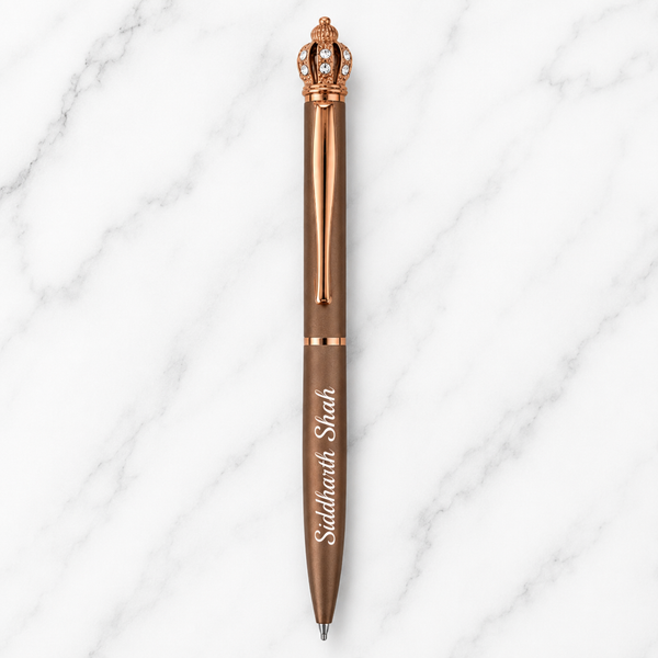 Ballpen Bazaar Matt Brown Ball Pen with Brown Clip & Diamond Crown Top | Twist Mechanism | Blue Ink | Premium Metal Pen | 1 Pen with 1 Free Blue Refill