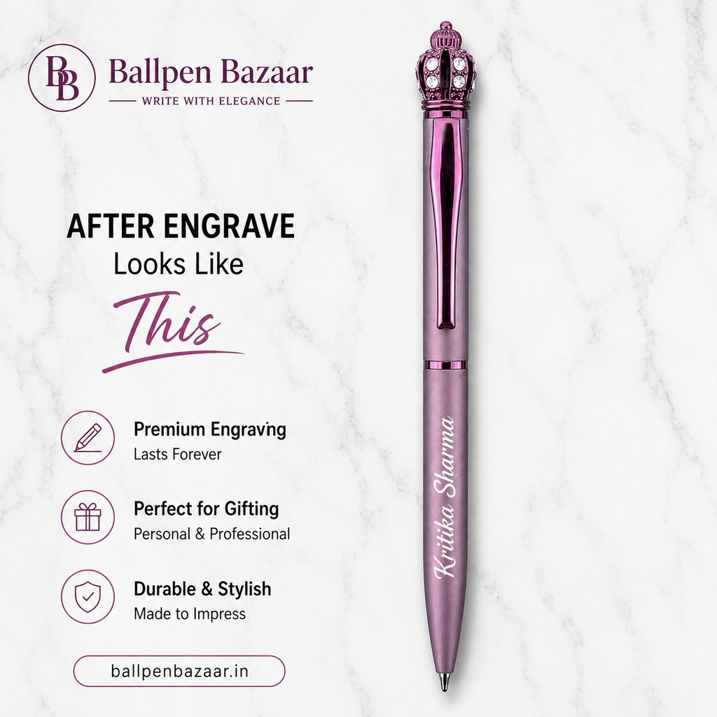 Ballpen Bazaar Matt Purple Ball Pen with Purple Clip & Crown Top Twist Mechanism Blue Ink Metal Pen with 1 Extra Refill for Office, Business, Students & Gifting