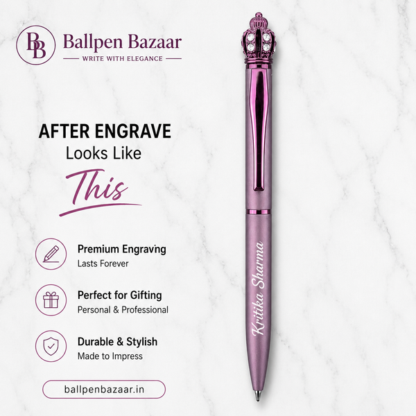 Ballpen Bazaar Matt Purple Ball Pen with Purple Clip & Crown Top Twist Mechanism Blue Ink Metal Pen with 1 Extra Refill for Office, Business, Students & Gifting