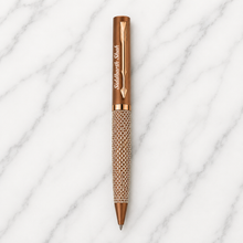 Ballpen Bazaar Matt Pearl White Ball Pen with Brown Grid Design & Glossy Brown Clip | Twist Mechanism | Blue Ink | Premium Metal Pen with 1 Free Refill | Pack of 1