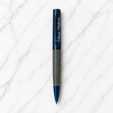 Ballpen Bazaar Matt Pearl Blue Ball Pen with Blue Grid Design & Glossy Blue Clip | Twist Mechanism | Blue Ink | 1 Pen with 1 Free Extra Refill