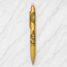 Ballpen Bazaar Metallic Glossy Gold Ball Pen with Shiv Ji Engraving & Rudraksh Top | Premium Twist Mechanism | Blue Ink | 1 Pen with 1 Extra Refill